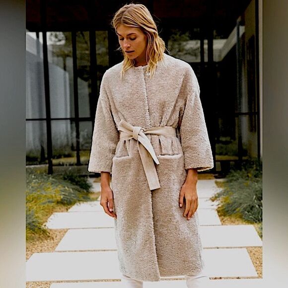 Jenni Kayne Yves Taupe Lamb Shearling 3/4 Sleeve Coat - Picture 8 of 16